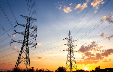 silhouette of high voltage electrical pole structure