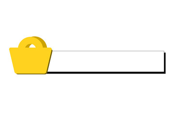 A horizontal bar graphic bar/banner/label or search field. A stylized, yellow shopping basket icon is attached to the left end of the bar. The bar itself is a long, empty white rectangle