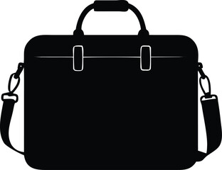 Black silhouette of a briefcase with shoulder strap and dual buckles