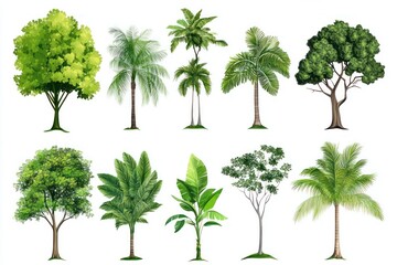 A lush tropical landscape with vibrant green palm trees swaying gently in the breeze, a serene lake reflecting the clear blue sky, and a majestic waterfall cascading down a rocky cliff.