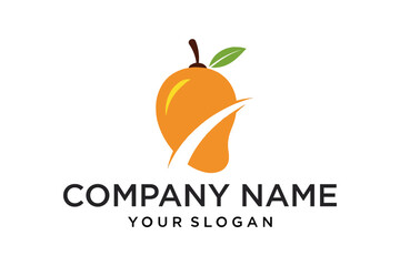 Modern Mango Fruit Logo Design with Green Leaf and White Swoosh