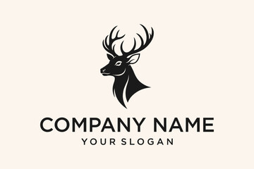 Elegant Stag Head Silhouette Logo Design with Antlers