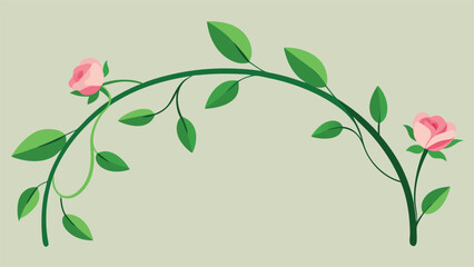 Delicate archway design featuring a curved green vine adorned with soft pink roses and lush green leaves on a subtle neutral background © RaselCreativeWorks