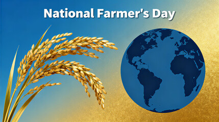 Rice ears and the earth, the concept of food security and global agriculture and harvest values on Farmers' Day, applicable to global food summits and agricultural development promotional materials.
