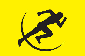Running Athlete Silhouette Logo on Yellow Background