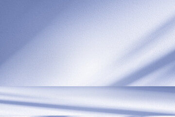Wall interior background, studio and backdrops show products.with shadow from window color white and blue background for text insertion and presentation product	
