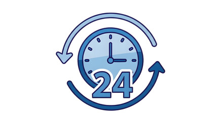 24/7 service availability icon with clock and cycling arrows