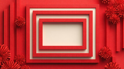 Minimal lightweight red hollow frame with simple geometric border on clean white background creating a refreshing modern decorative layout