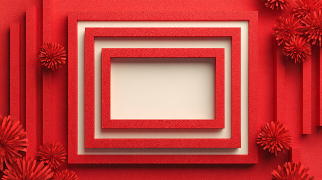 Minimal lightweight red hollow frame with simple geometric border on clean white background creating a refreshing modern decorative layout