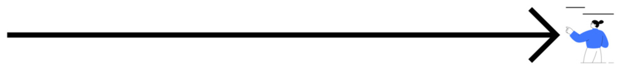 Black arrow pointing forward towards an abstract humanoid figure with blue elements and minimalist shapes. Ideal for progress, direction, goal setting, leadership, navigation, growth, minimalism