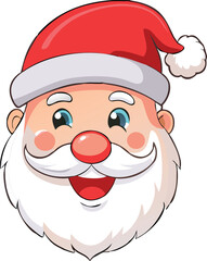 A cheerful cartoon santa claus face with a white beard and red hat