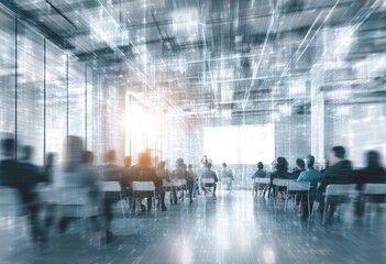 Generative AI showcasing corporate conference room blur effect with presentation. High quality