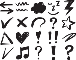 Line movement effect element, Hand drawn cute doodle line element arrow,  cartoon emotion effect decoration icon. emphasis, shock, sparkle. Anime movement, express shape. Vector illustration.