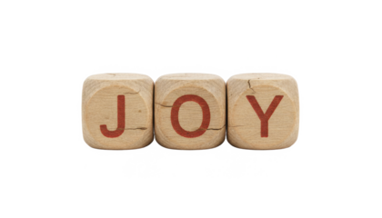 Joy Word Made of Wooden Blocks on White Background