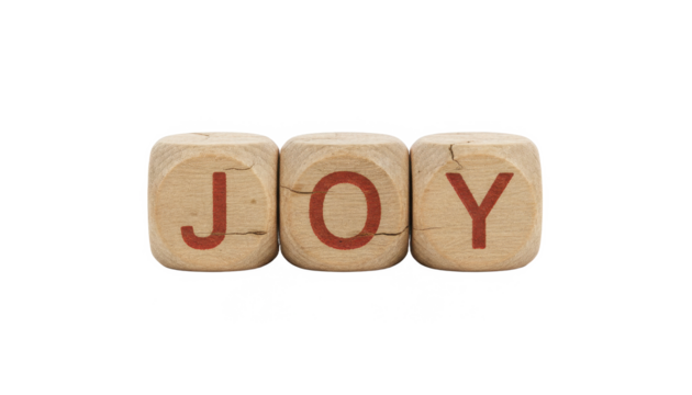 Joy Word Made of Wooden Blocks on White Background
