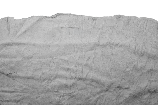 Textured white fabric with frayed edges and torn details, creating unique textile art that showcases the beauty of imperfection and material depth On Transparent Background.