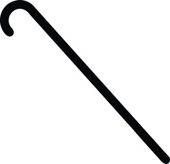 A simple black silhouette of a curved shepherd s crook on white background