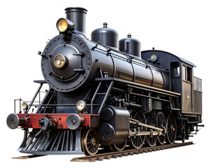 Naklejka premium Vintage Black Steam Locomotive Front View, Isolated on Transparent Background