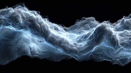 Ethereal Wave of Blue Light Creating Abstract Cloud Formation with Glowing Tendrils in a Dark Space Background