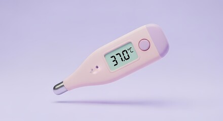 Pink electronic thermometer displaying a healthy body temperature reading of 37.0 Celsius for medical assessment
