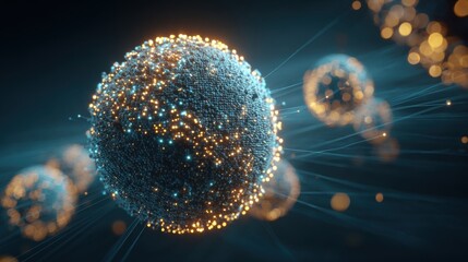 Abstract representation of particles, glowing orbs, interconnected fibers, and a mystical, vibrant cosmic environment