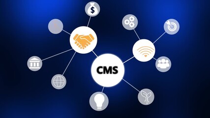 C M S content management system network diagram handshake business strategy growth technology finance teamwork global reach innovation - Powered by Adobe