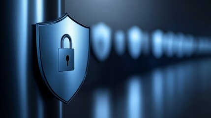 Advanced cybersecurity shield icon essential digital protection and data privacy symbol on sleek black background.