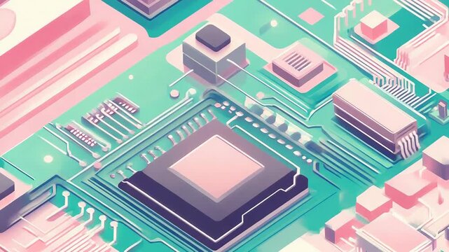 Isometric circuit board with computer components