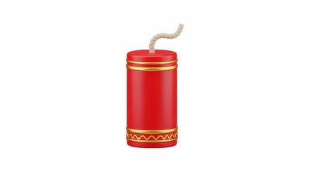 A vibrant 3D rendering of a single red and gold firecracker with a fuse, symbolizing celebration and festive events