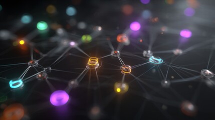 Abstract representation of connected nodes and vibrant colors illustrating the concept of network communication and data flow dynamics