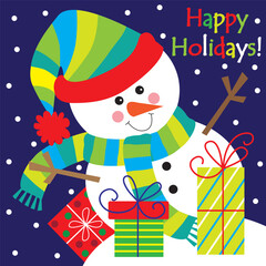 Cute snowman for Christmas card, gift bag or box design
