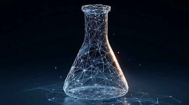 Abstract Erlenmeyer Flask with Network Connection Lines for Scientific Research