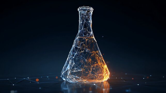 Glowing Digital Erlenmeyer Flask Representing Science and Research with Futuristic Design - Powered by Adobe