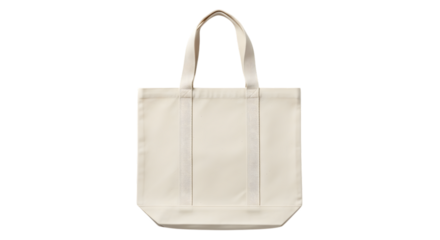 A simple, elegant creamcolored canvas tote bag with decorative lace trim on the front, isolated on a transparent background, perfect for everyday use or as a stylish accessory