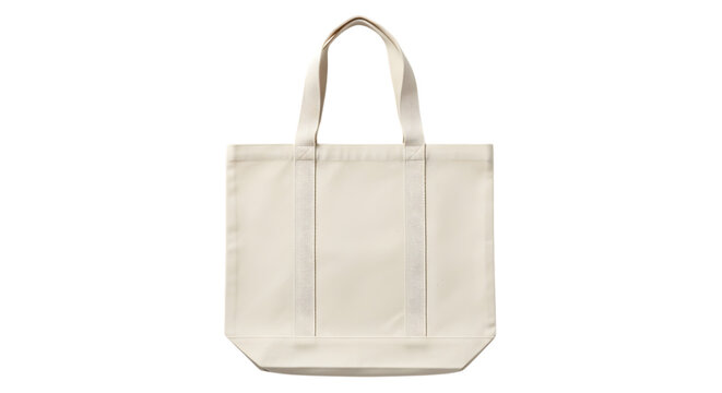 A simple, elegant creamcolored canvas tote bag with decorative lace trim on the front, isolated on a transparent background, perfect for everyday use or as a stylish accessory - Powered by Adobe