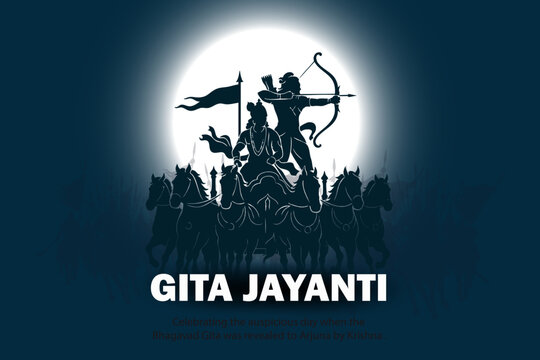 Gita Jayanti Illustration of Krishna and Arjuna on Chariot