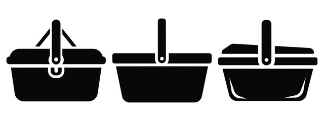 picnic basket minimal flat icon set, black color and white background