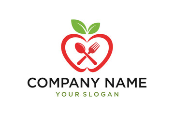 Apple Heart Logo with Spoon and Fork for Healthy Food and Nutrition