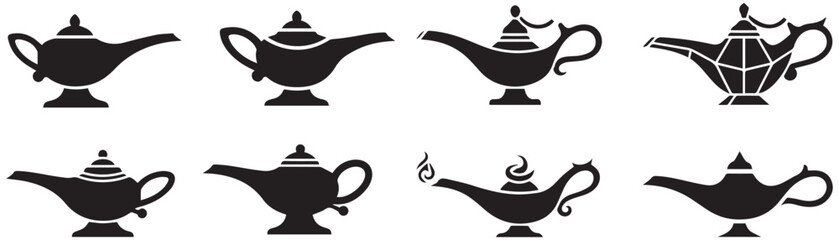 Aladin lamp shape set collection pack black icon silhouette vector flat illustration design on white background