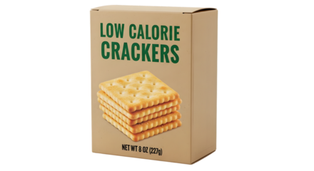 Box of low calorie crackers isolated on transparent background
