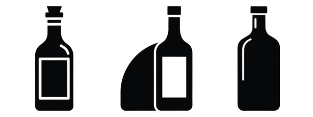 vinegar bottle minimal flat icon set, black color and white background