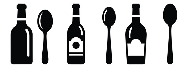 wine bottle minimal flat icon set, black color and white background