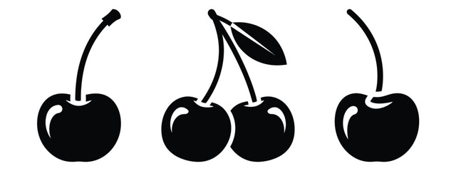 cherry minimal flat icon set, black color and white background