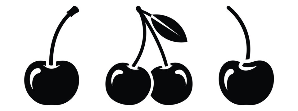 cherry minimal flat icon set, black color and white background