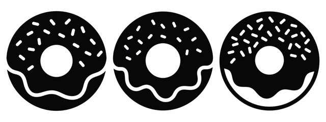 donut with sprinkles minimal flat icon set, black color and white background