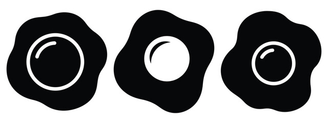 fried egg minimal flat icon set, black color and white background