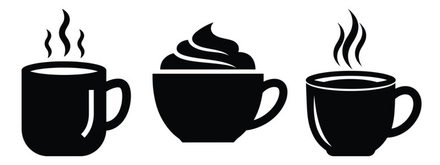 hot chocolate minimal flat icon set, black color and white background