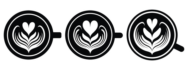 latte art minimal flat icon set, black color and white background