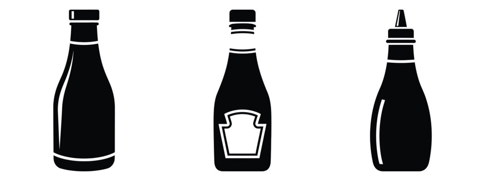 ketchup bottle minimal flat icon set, black color and white background