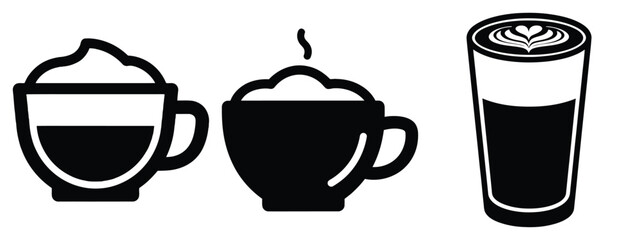 matcha latte minimal flat icon set, black color and white background